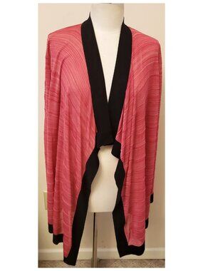 Misook Exclusively Coral/Pink with Black Trim Cardigan Size M